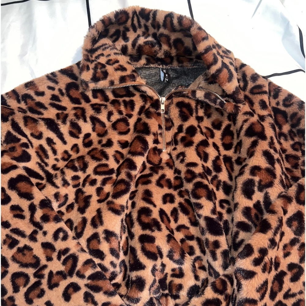 faux fur cheetah quarter zip